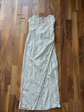 Zara White Maxi Dress with Black Polka Dots Size S